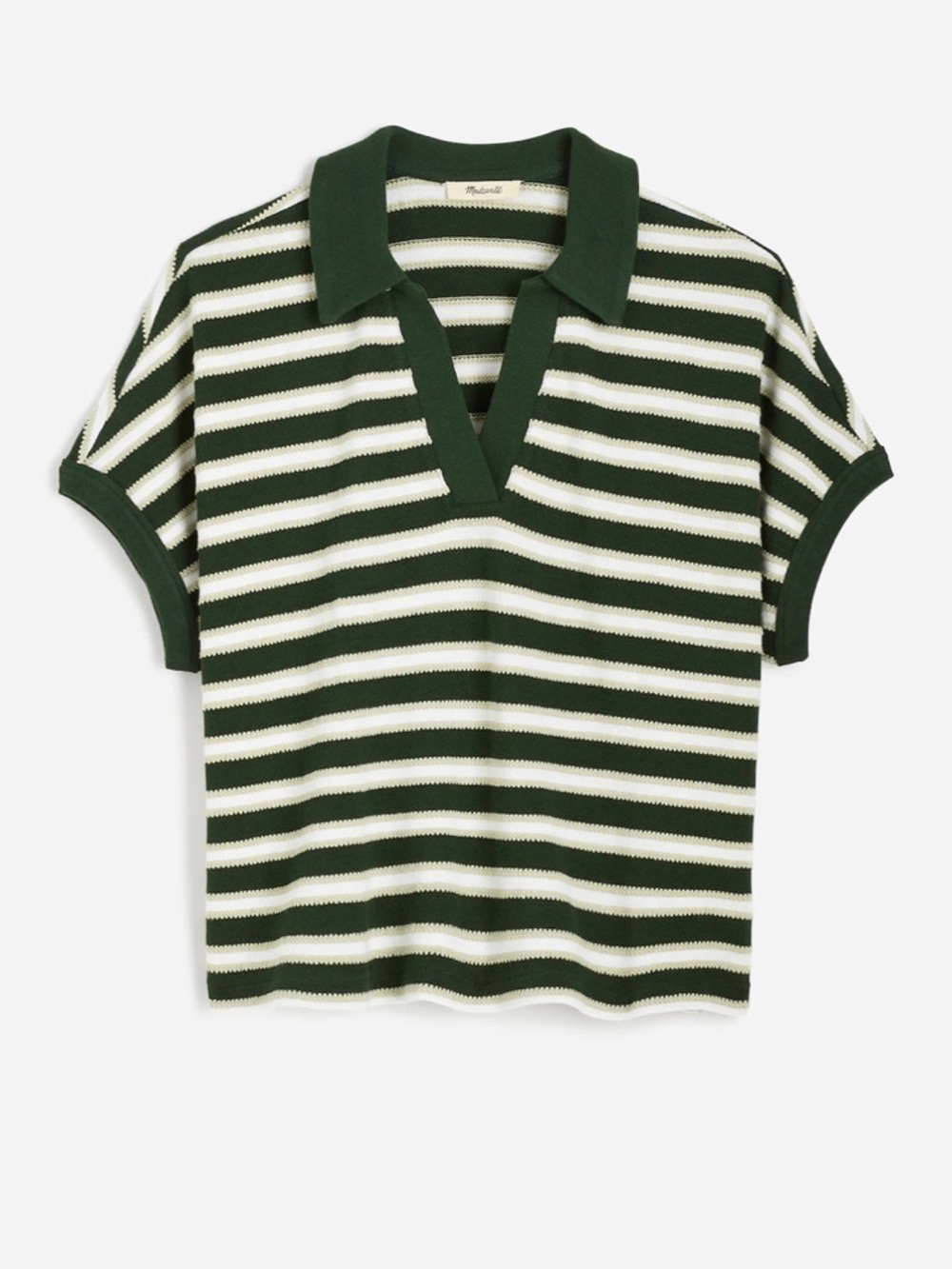 Madewell Green and White Striped Polo Knit Top